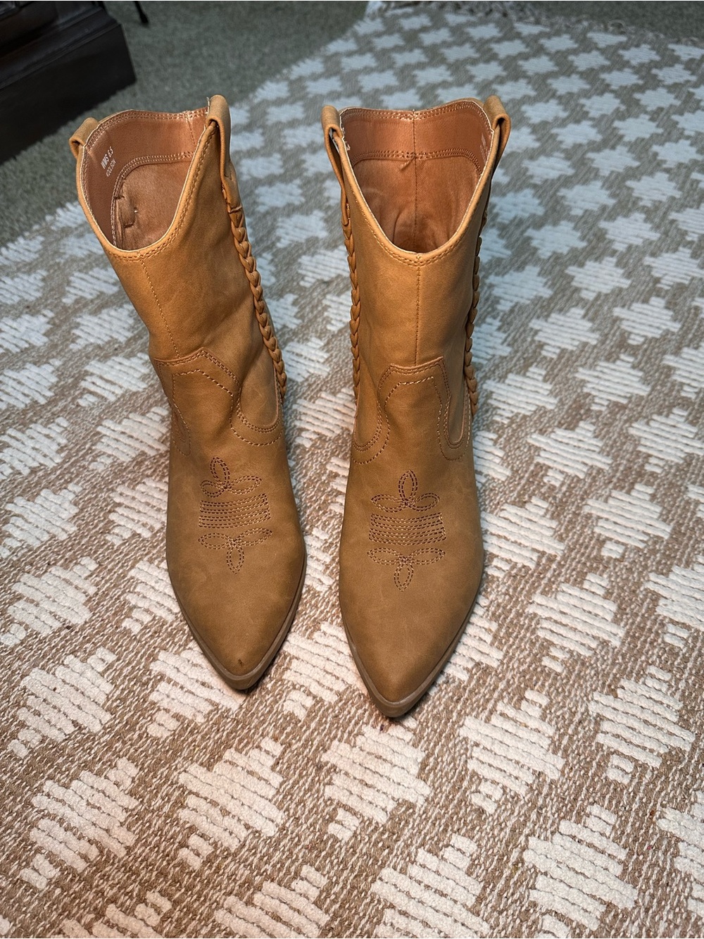 Dolce Vita Tan Braided Western Pointed Toe Boots
